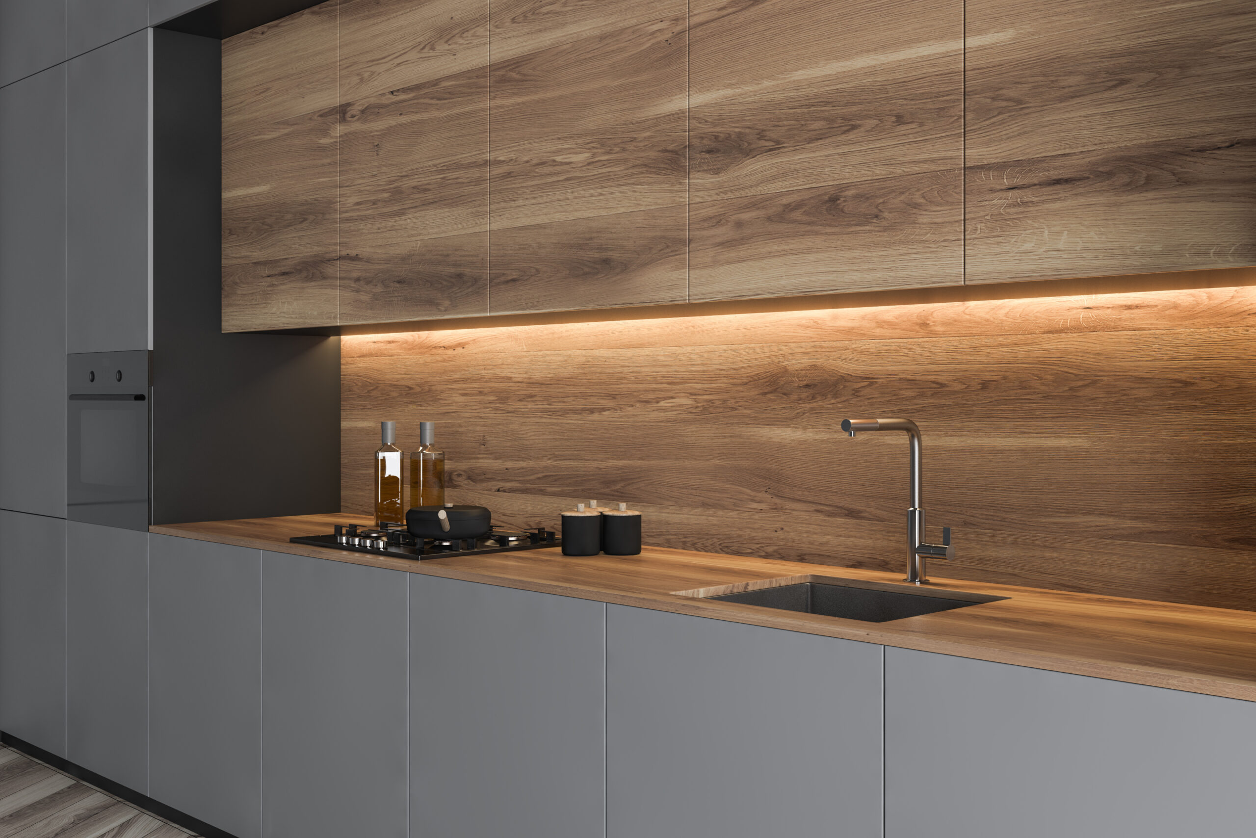 Close up of grey kitchen countertop